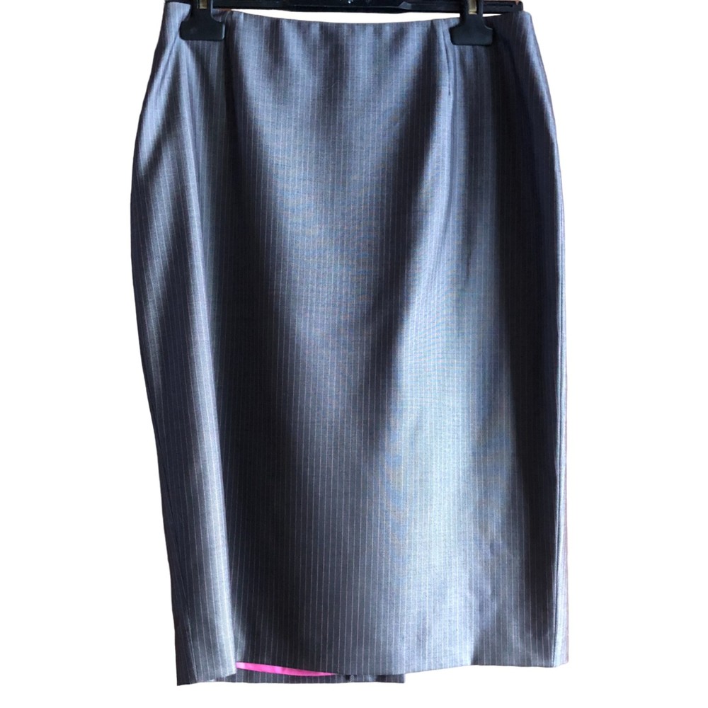 Escada dark grey with vertical pink stripes wool/silk blend skirt, size 38